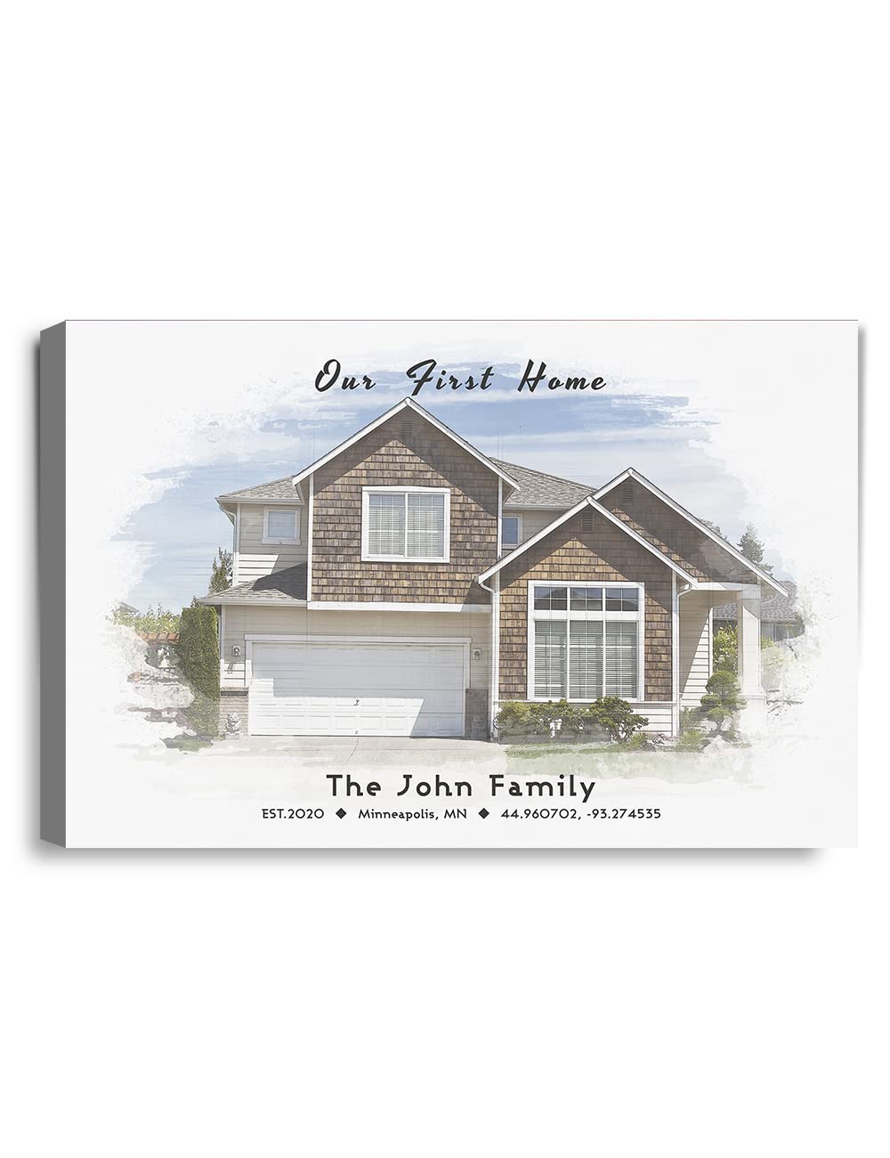 IPIC - Custom Watercolor House Portrait. Watercolor House Painting Personalized Housewarming Gift Custom Giclee Print Includes Names and the Special Date. W 18" x H 12" Ready to Hang.