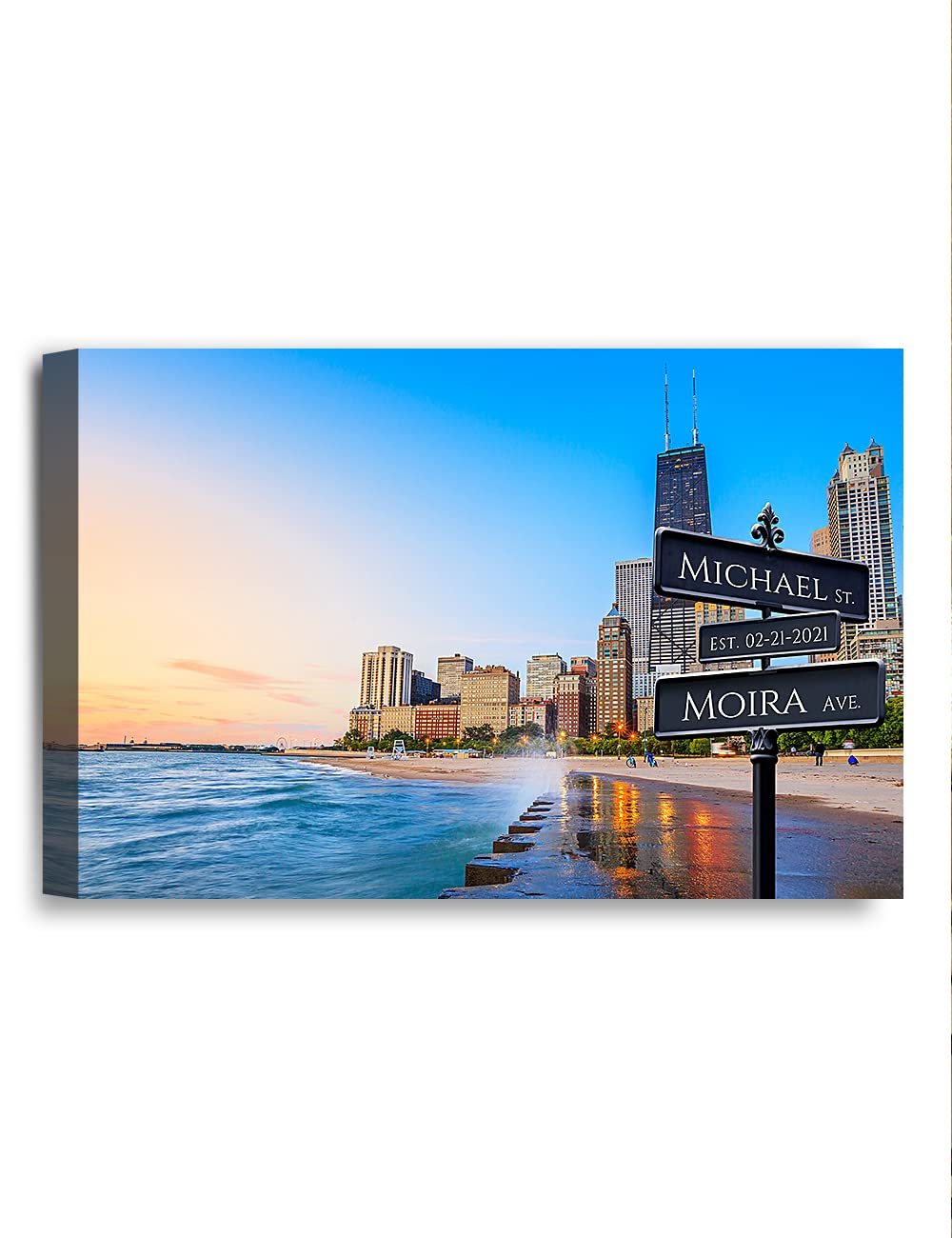 IPIC - Love Across America: Charmed in Chicago, Illinois. Giclee Canvas Art Print. Unique Gift for Anniversary, Wedding, Birthday. Personalized Wall Art with Names and Date.