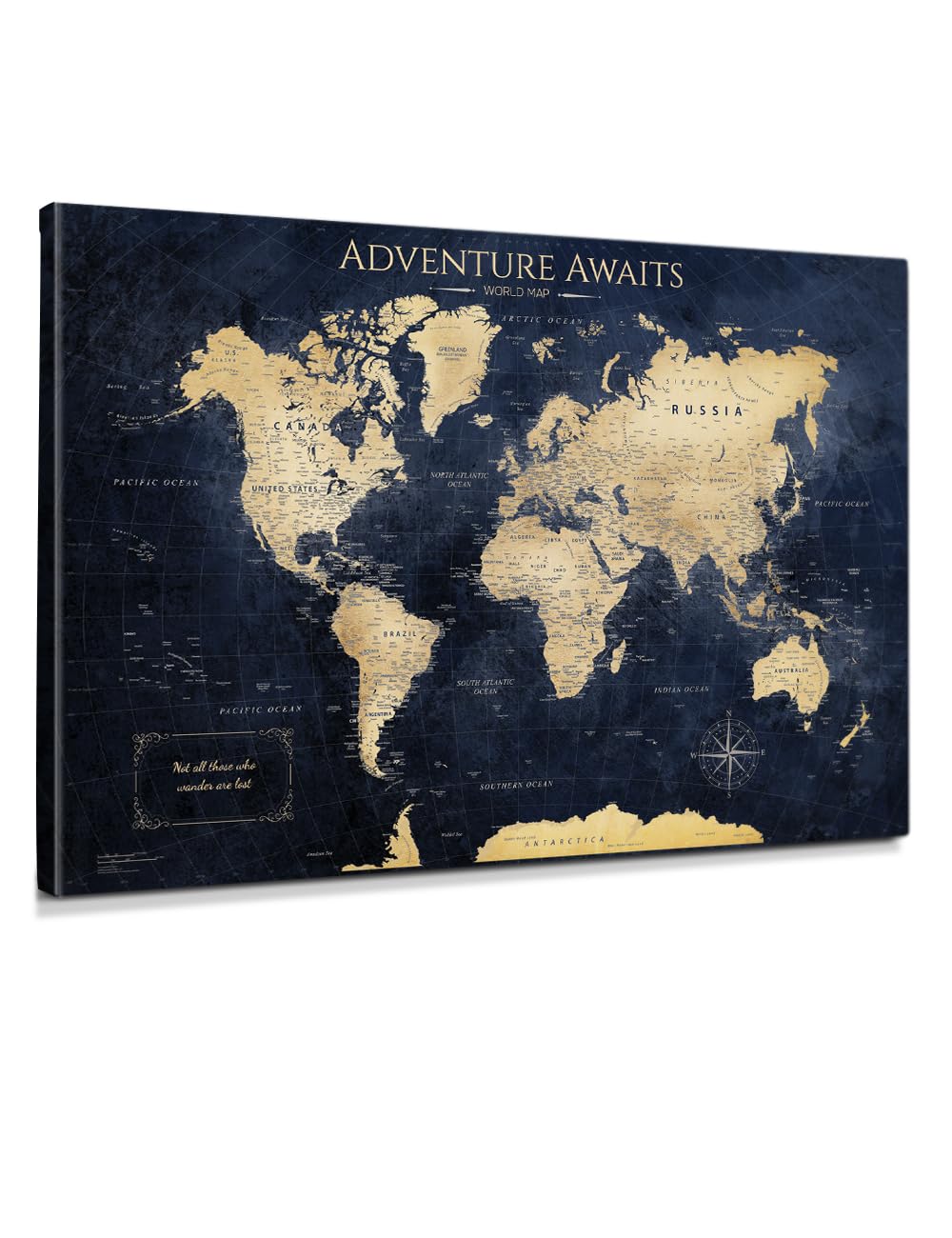IPIC - World Map Canvas Painting for Wall Decor, Pinnable World Map to Mark Travels, World Travel Map Print for Home, Office, Study, and RV, Ready to Hang