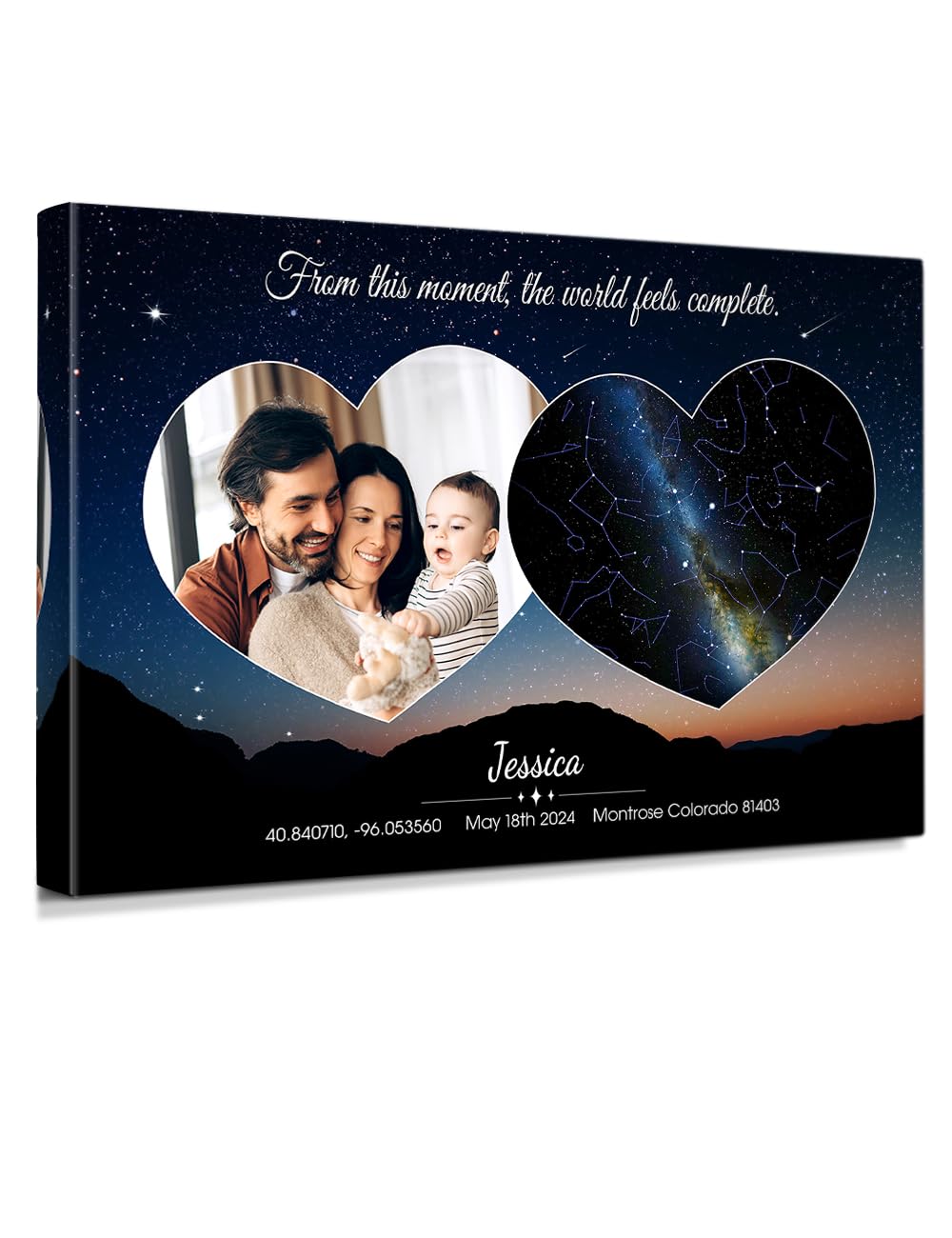 IPIC - Personalized Star Map Print, Heart-Shaped Night Sky Wall Art with Constellation Map and Family Photo, A Stars Gift Celebrating Life's Most Meaningful Moments