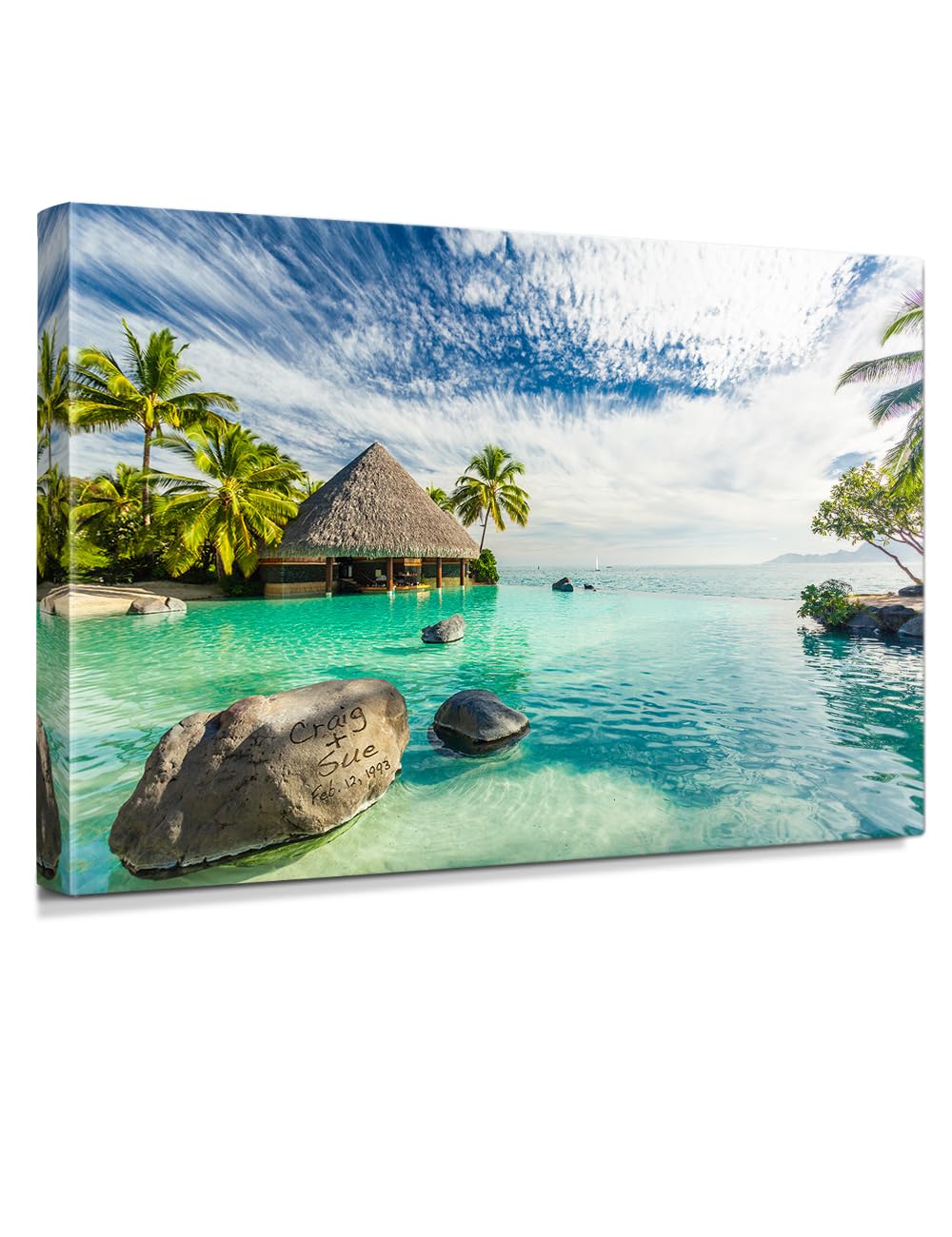 IPIC - "Tropical Memories Personalized Canvas Wall Art, Custom Beach Canvas Print with Name and Date on Rock, A Personalized Gift for Couple, Wedding, or Anniversary, Coastal Home Decor