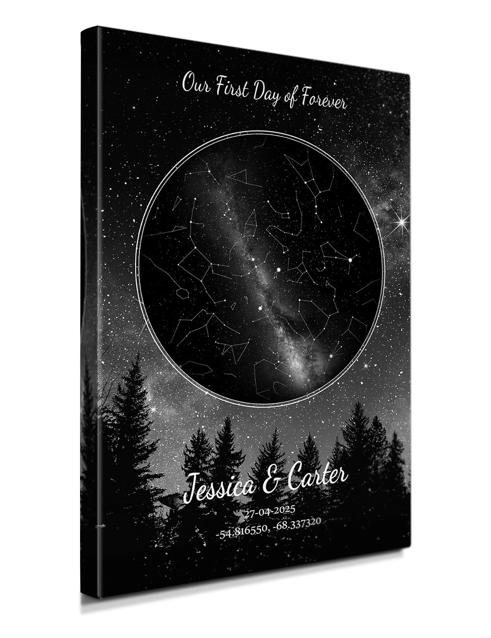 IPIC - Personalized Star Map Print, Black and White Night Sky Wall Art with Constellation Map, A Meaningful Star Map Gift for Couples to Remember the First Day of Forever