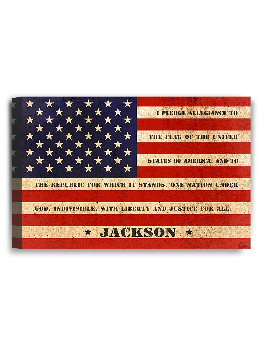IPIC - American Flag, Personalized Canvas print with Family Name and Oath, Custom Canvas Wall Art for Independent Day, Thanksgiving and Christmas. 18x12