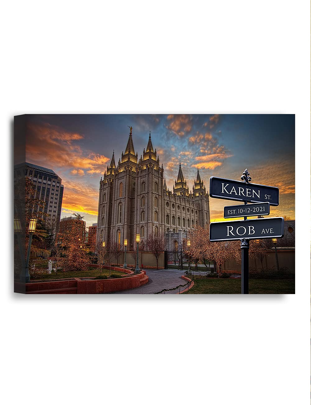 IPIC - Love Across America: Where Love is, God is. Utah. Salt Lake Temple. Giclee Canvas Art Print. Unique Gift for Anniversary, Birthday. Personalized Wall Art with Names and Date.
