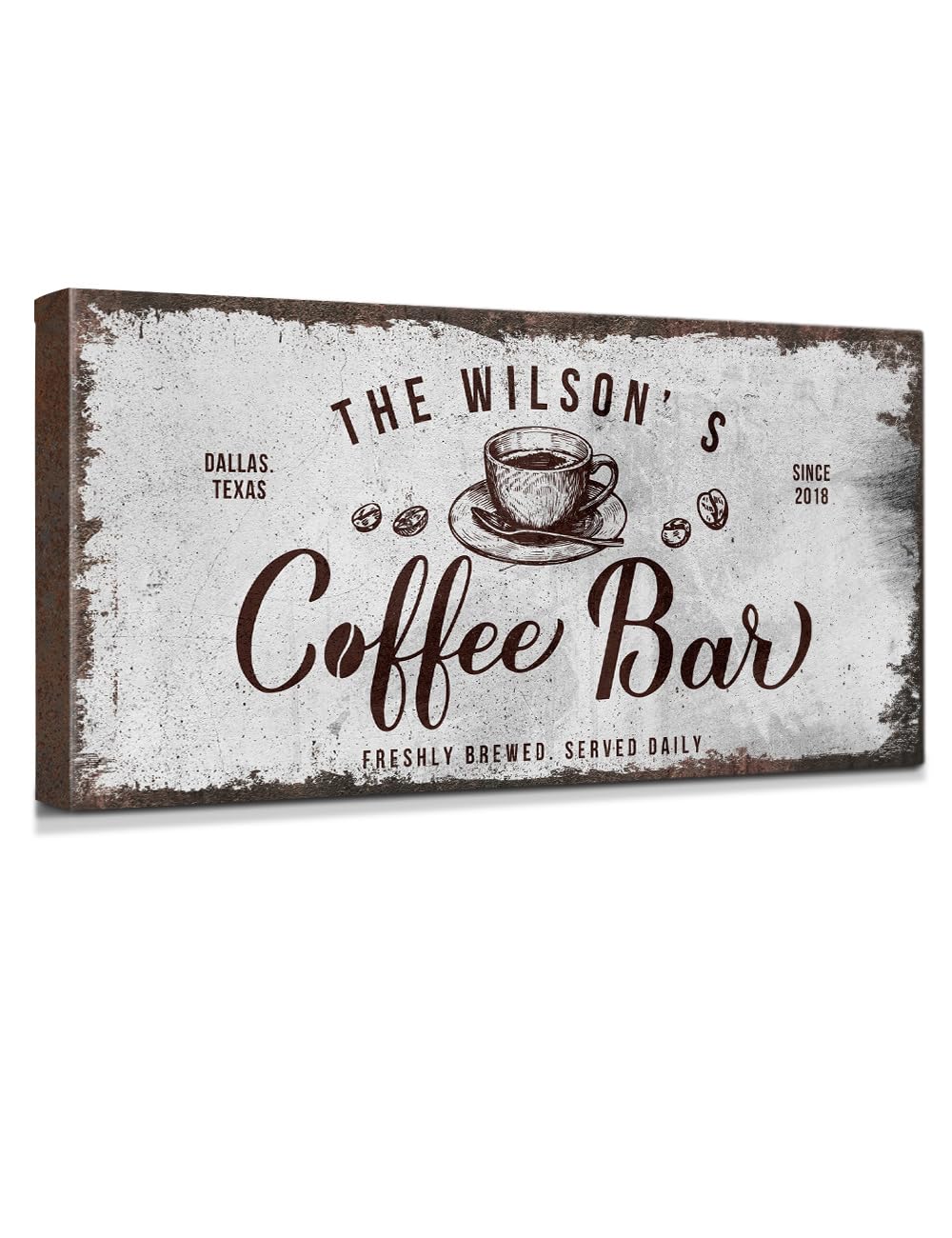 IPIC - Custom Canvas Coffee Bar Sign, Personalized Wall Art Decor with Family Name, Small Canvas Signage for Home, Kitchen, Coffee Station, Business, and Office