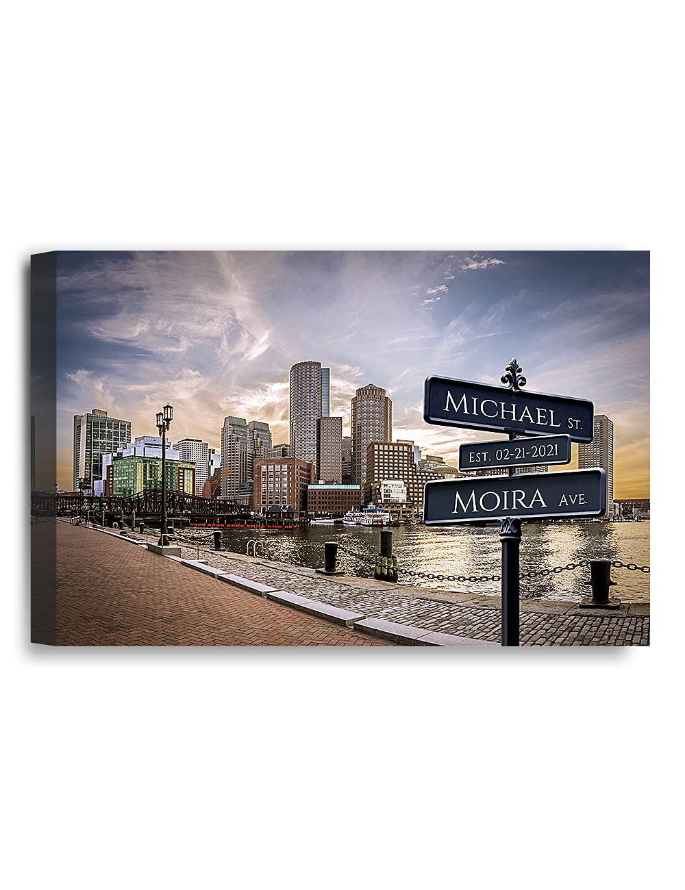 IPIC - Love Across America: Harboring Feelings of Love, Boston. Unique Gift for Anniversary, Wedding, Birthday. Personalized Wall Art with Names and Date.