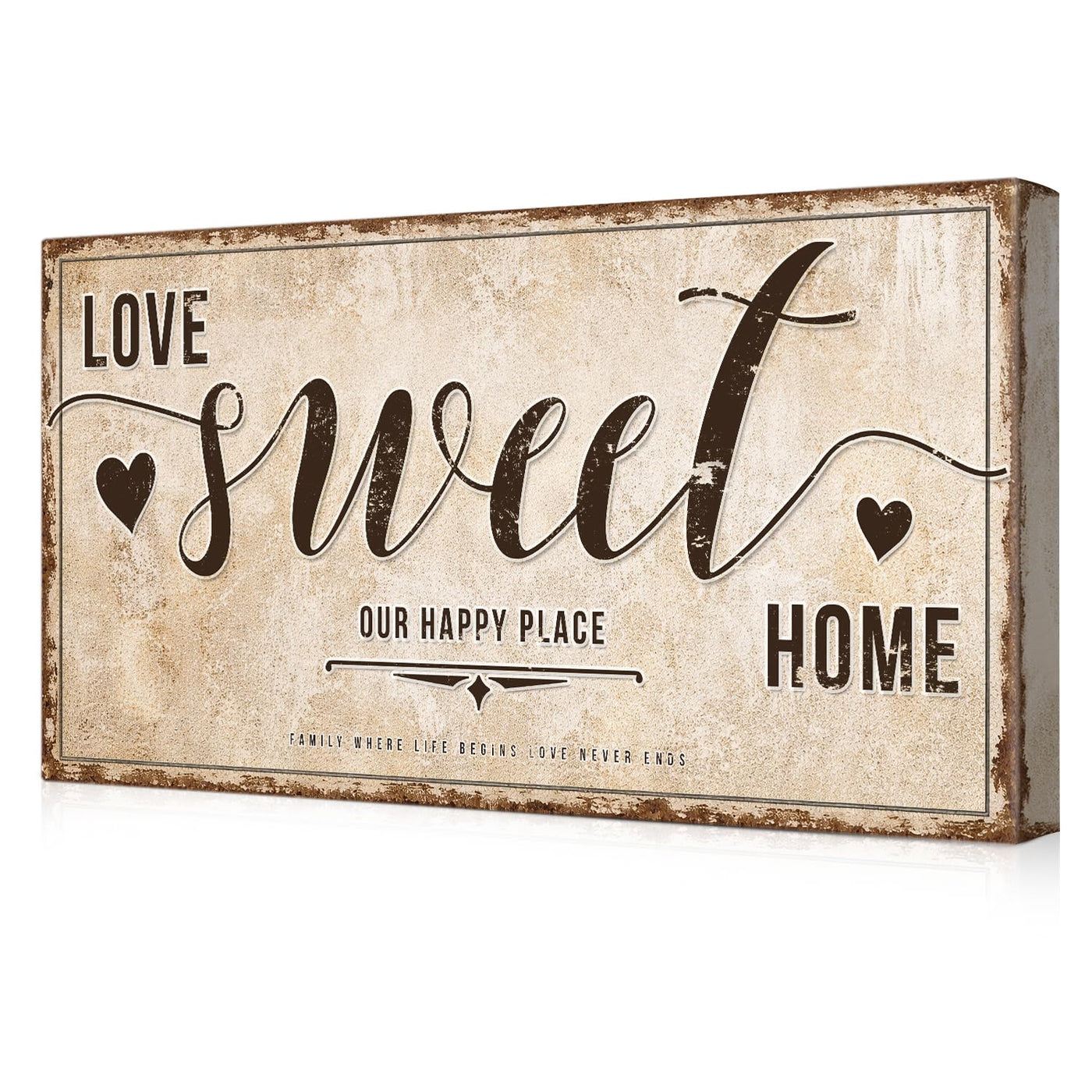 IPIC - Love Sweet Home Rustic Canvas Print, Family Wall Decor, Home Sign Wall Decor, Our Happy Place Farmhouse Art, Ready to Hang 24x12