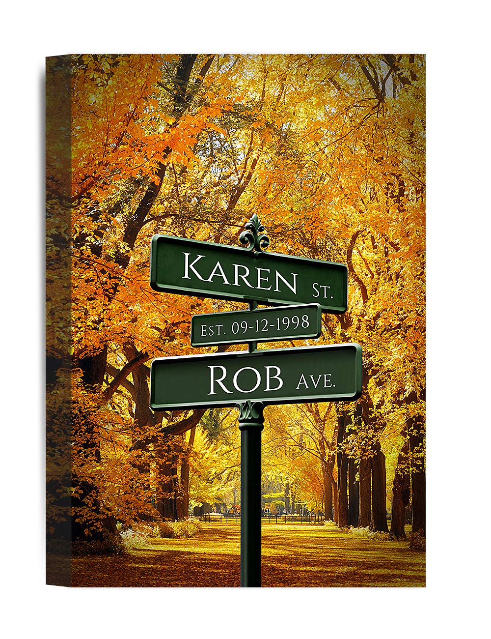 Love Across America: Autumnal Affection in Central Park. Personalized Wall Artwork with Names and Date, Custom Gift for Anniversary and Birthday