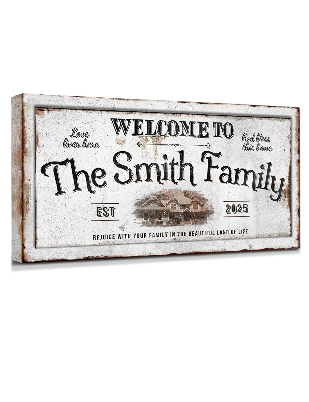 IPIC - Custom Family Welcome Sign, Personalized Canvas Wall Art with House Photo, Name & Date for Home Entryway or Hallway, Rustic Wall Decor Gift, Made in USA