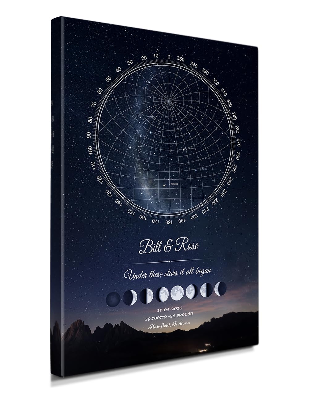 IPIC - Personalized Star Map Print with Moon Phases, Night Sky Wall Art Featuring a Constellation Map, A Unique Stars Gift for Astronomy Lovers and Home Decor