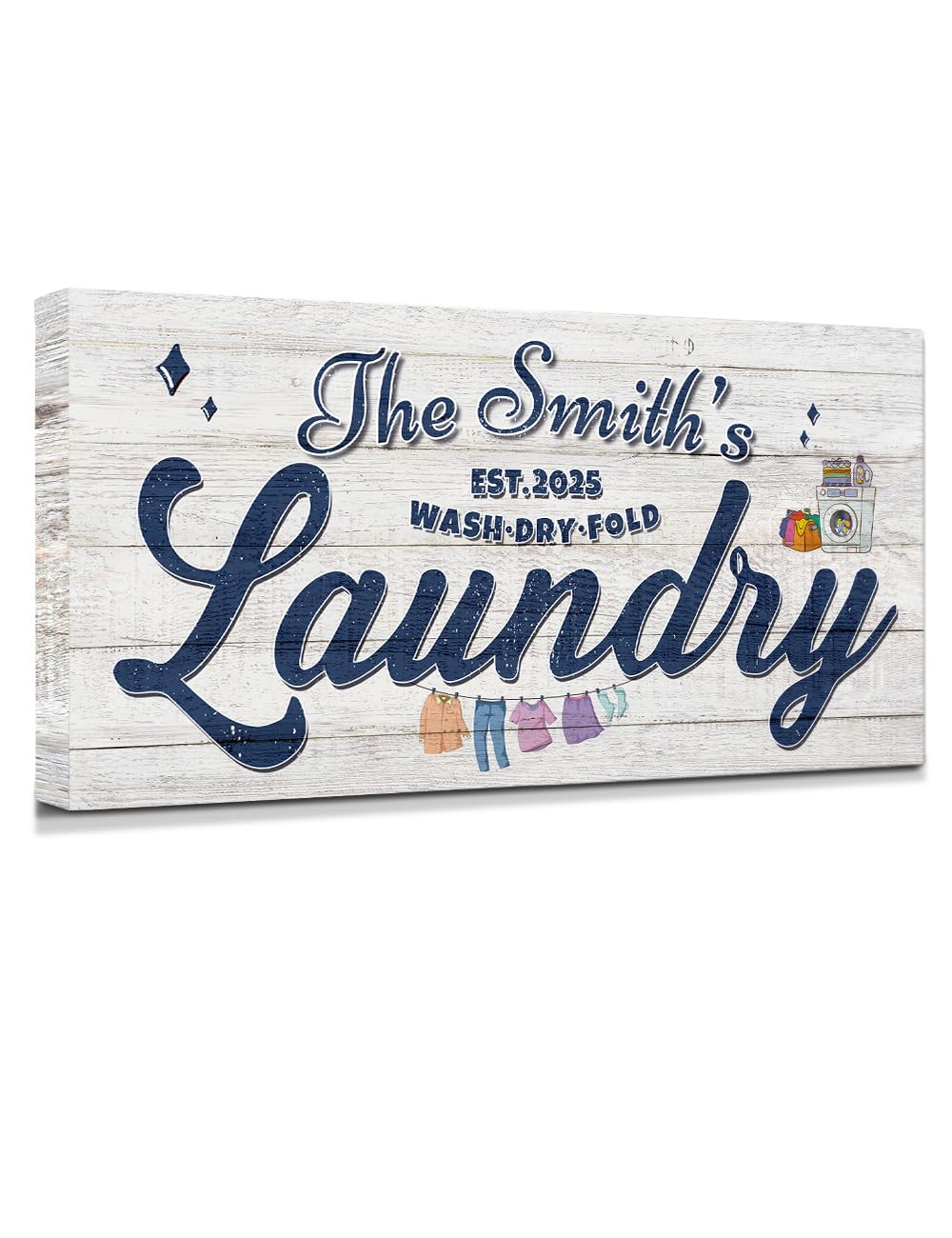 IPIC - Personalized Laundry Room Sign, Custom Canvas Wall Art with Family Name, Rustic Home Decor Printed Acid-Free Cotton Canvas for Business and Home, Made in USA and Ready to hang for Laundry Decor