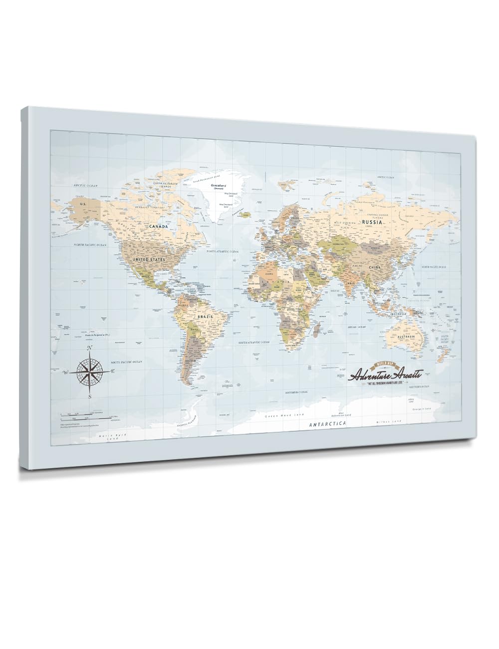IPIC - Canvas World Maps for Wall Decor, Push Pin Map Decor to Mark Travels, World Travel Map Print for Home, Office, Study, and RV, Ready to Hang