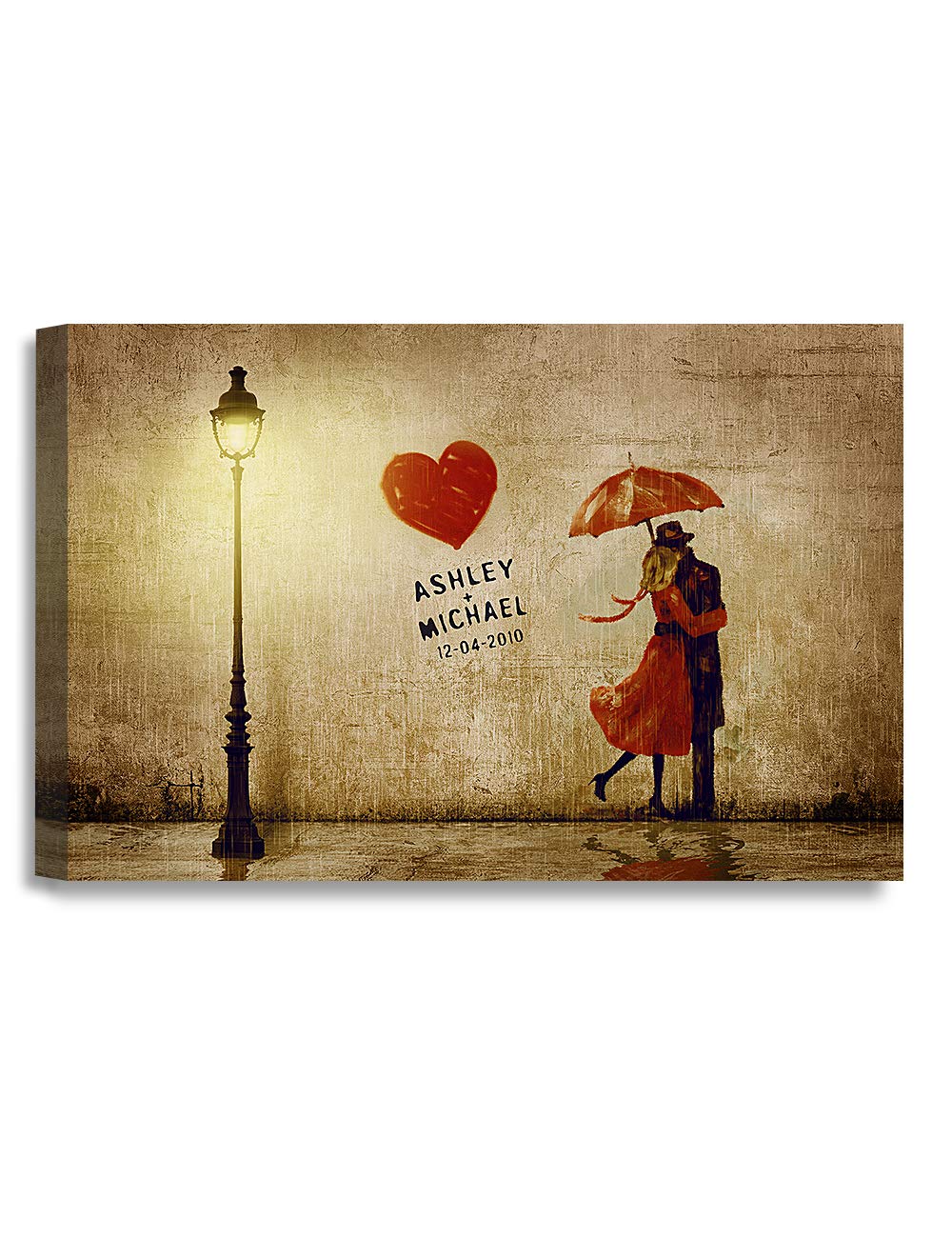 IPIC - Our First Kiss Personalized Canvas Print Artwork for Romantic Anniversary and Wedding gifts;18x12